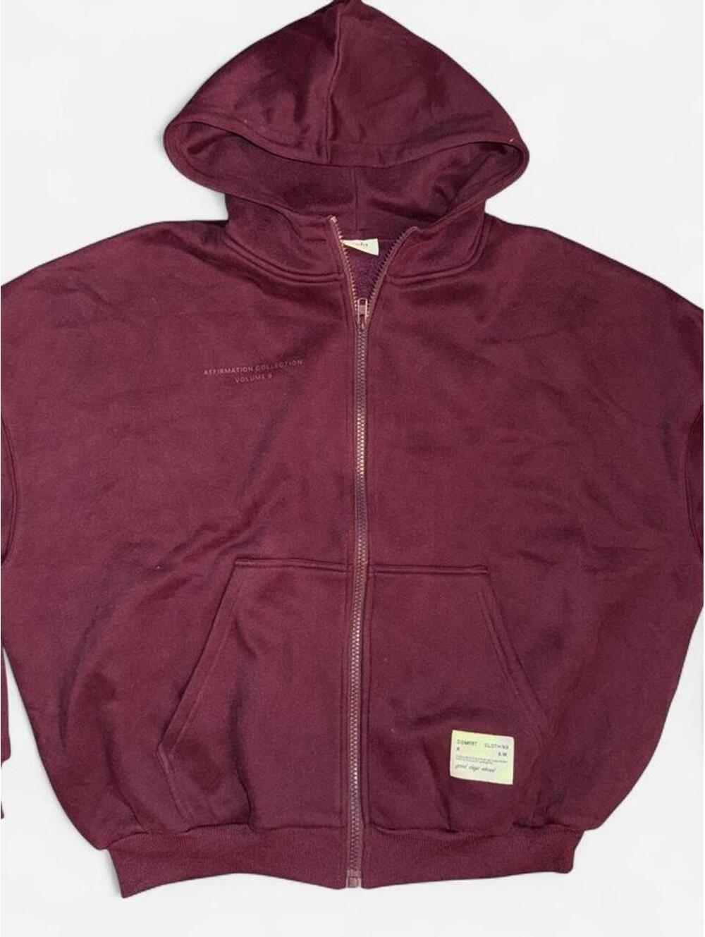 Comfrt unisex affirmation hoodie mega full zip sweater sz S maroon fall gooddays